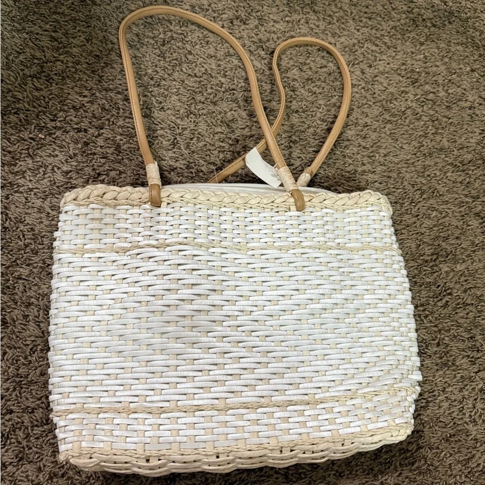 Chic Tan and Cream Woven Tote Bag